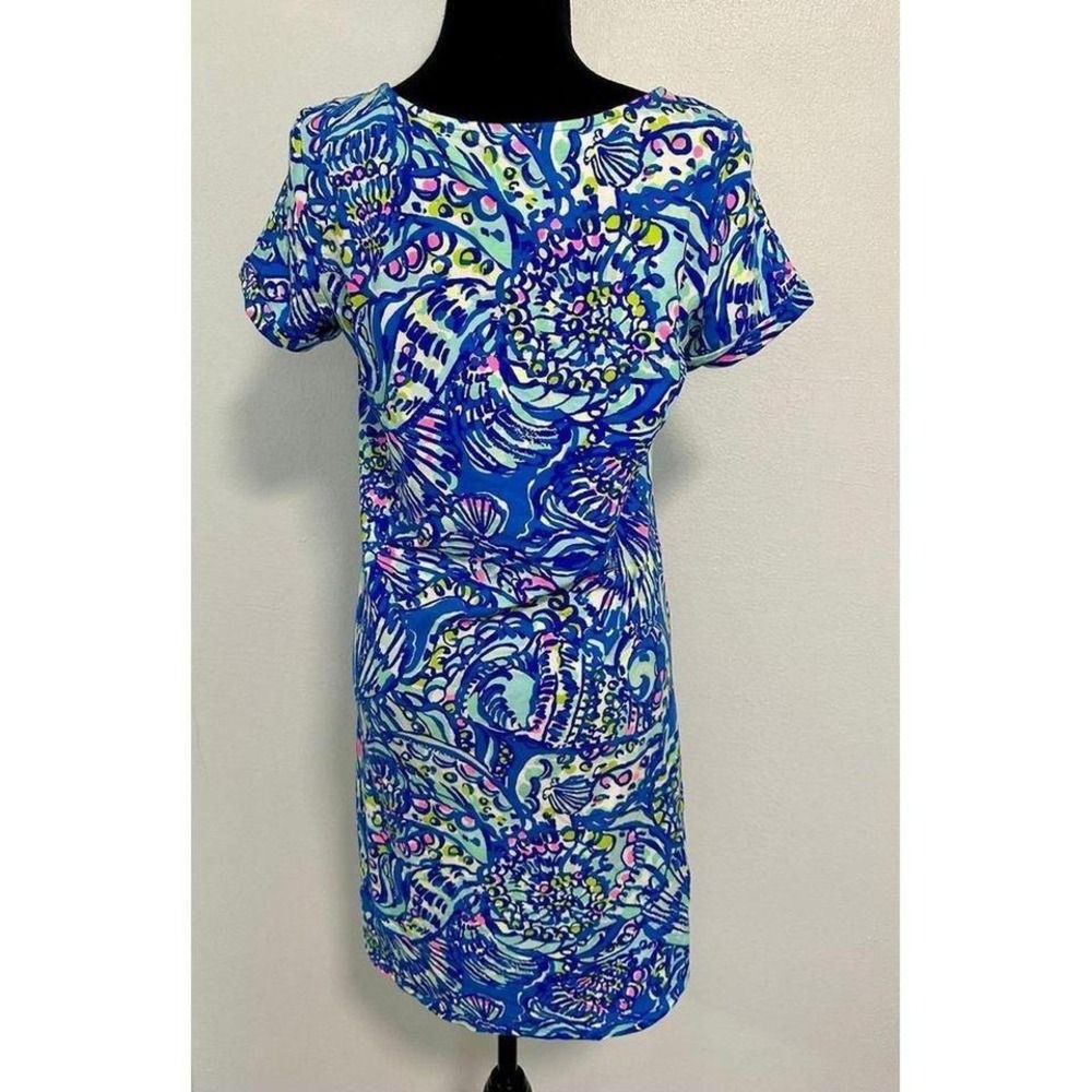 Lilly Pulitzer T-shirt Dress Women Medium Blue Excellent Seashell Tropical Print - Picture 7 of 8